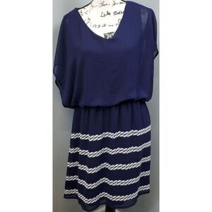 Charming Charlie Mini Dress Womens XL Navy Nautical Rop Lined Sleeveless V Neck‎